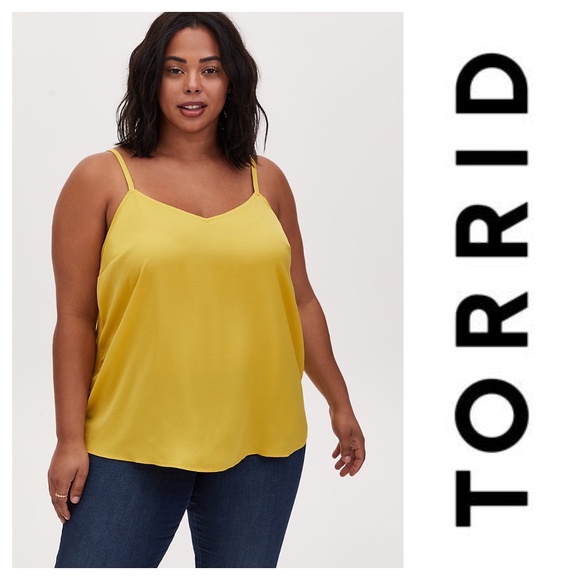 torrid Tops - Torrid Plus Size Sophie - Yellow Textured Charmeuse Swing Cami